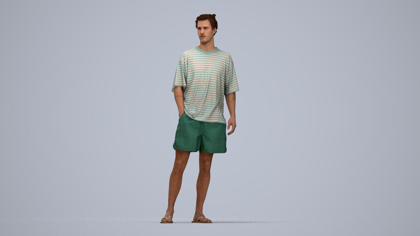 3D scanned man standing casual, photorealistic archviz people for Enscape and SketchUp, top-down view render