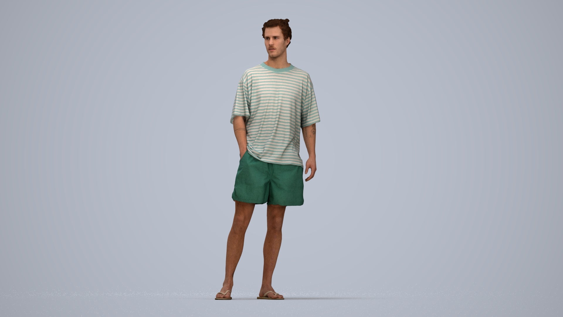 3D scanned man standing casual, photorealistic archviz people for Enscape and SketchUp, top-down view render