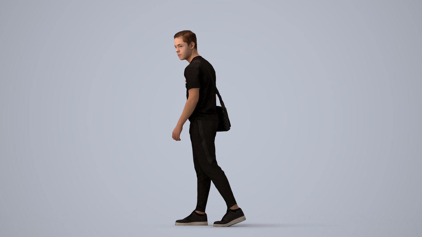 realistic 3D human boy casual kids, archviz people FBX OBJ for Blender, three-quarter view render