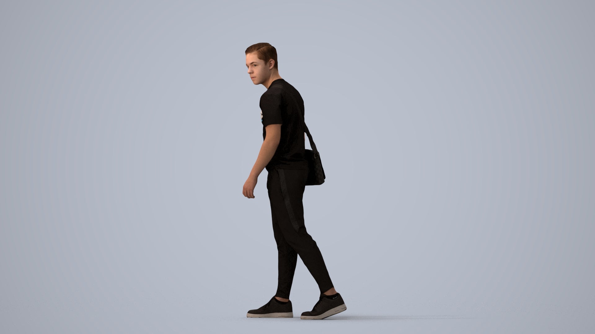 realistic 3D human boy casual kids, archviz people FBX OBJ for Blender, three-quarter view render