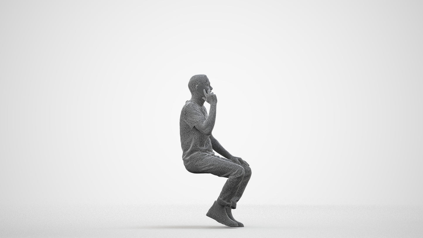realistic 3D people man casual sitting, render-ready for V-Ray and Corona, FBX OBJ, wireframe side view