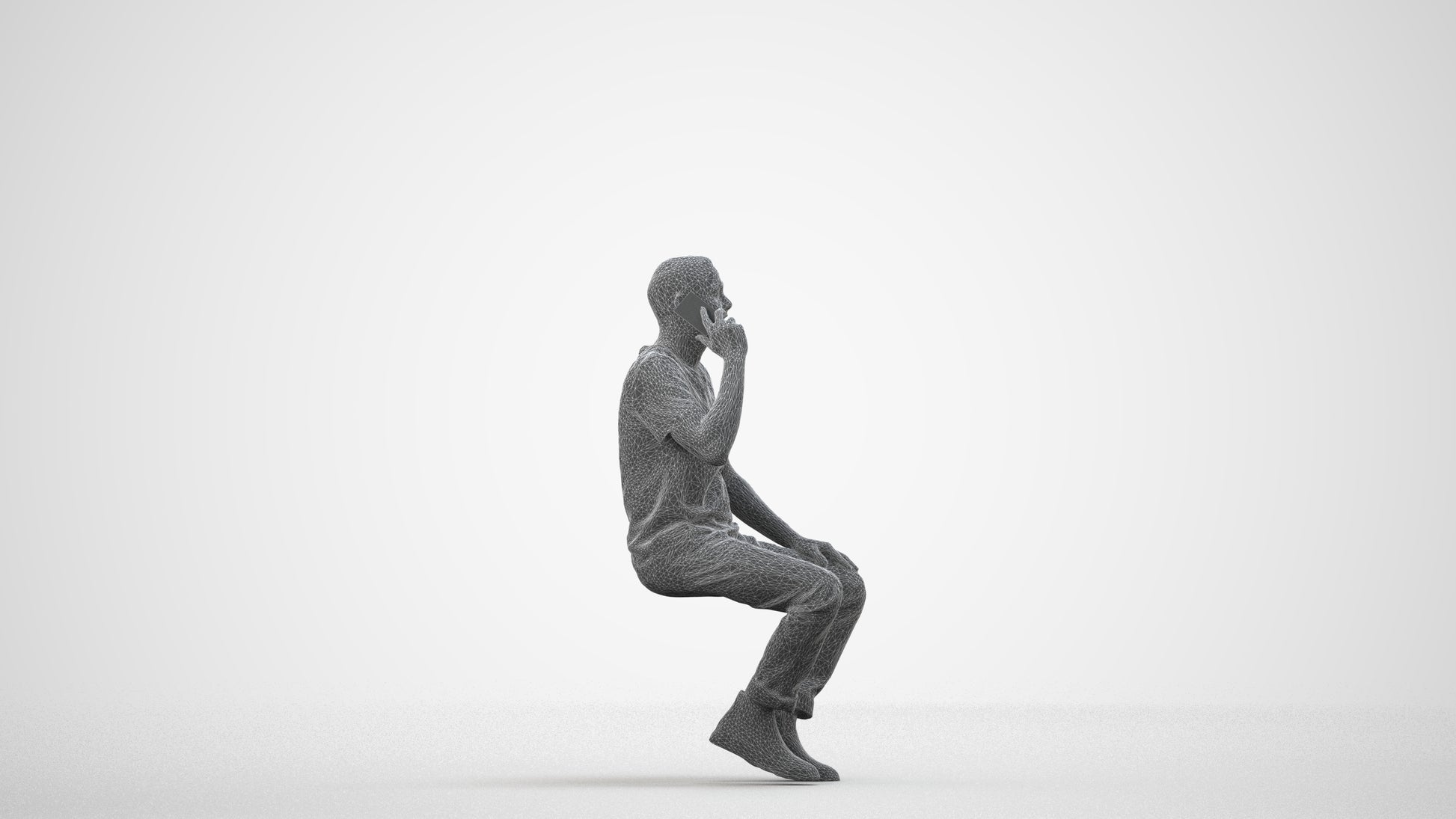 realistic 3D people man casual sitting, render-ready for V-Ray and Corona, FBX OBJ, wireframe side view