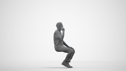 realistic 3D people man casual sitting, render-ready for V-Ray and Corona, FBX OBJ, wireframe side view