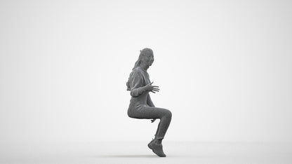 3D people model woman sport sitting, scanned human for 3ds Max rendering, wireframe side view