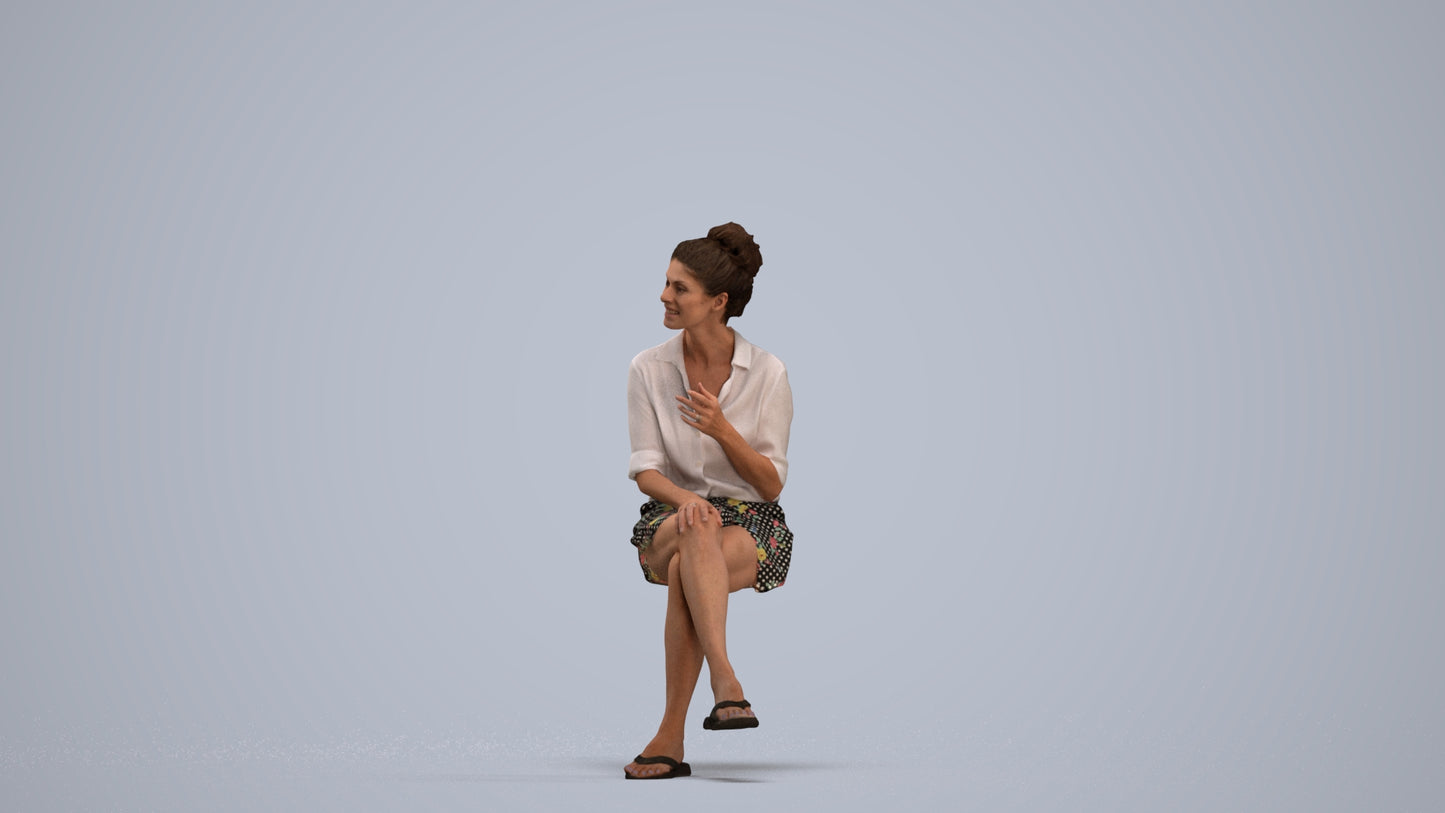 realistic 3D human woman business sitting, archviz people FBX OBJ for Blender, standing pose render