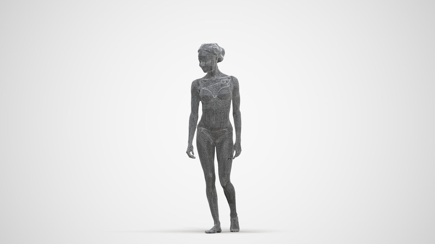 scanned 3D woman pool, photogrammetry people for Enscape and V-Ray, three-quarter front view render