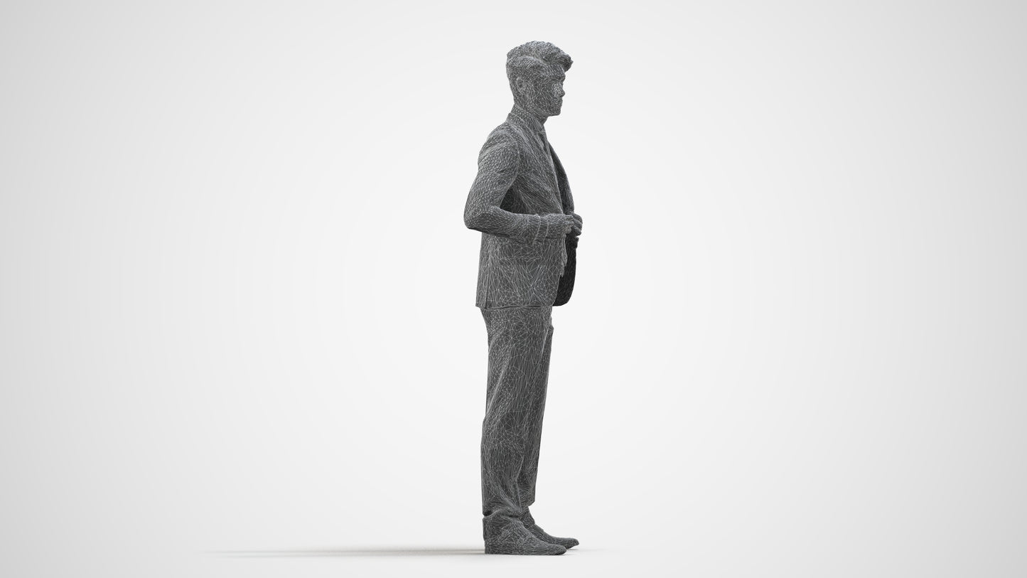realistic 3D people man business, render-ready for V-Ray and Corona, FBX OBJ, wireframe side view