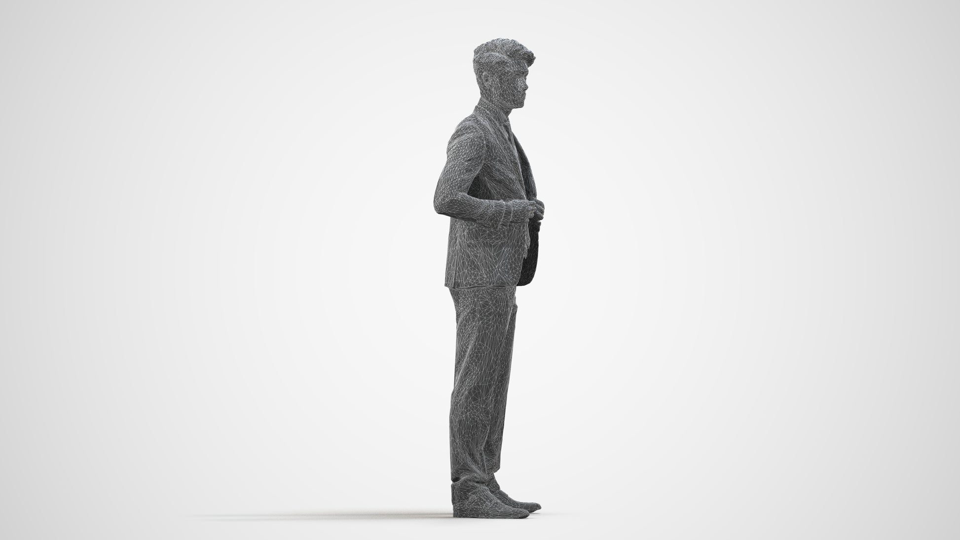 realistic 3D people man business, render-ready for V-Ray and Corona, FBX OBJ, wireframe side view