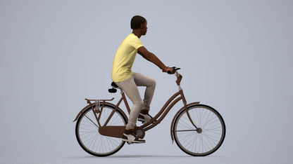 realistic 3D boy casual cycling, scanned archviz people for Blender and 3ds Max, side view render