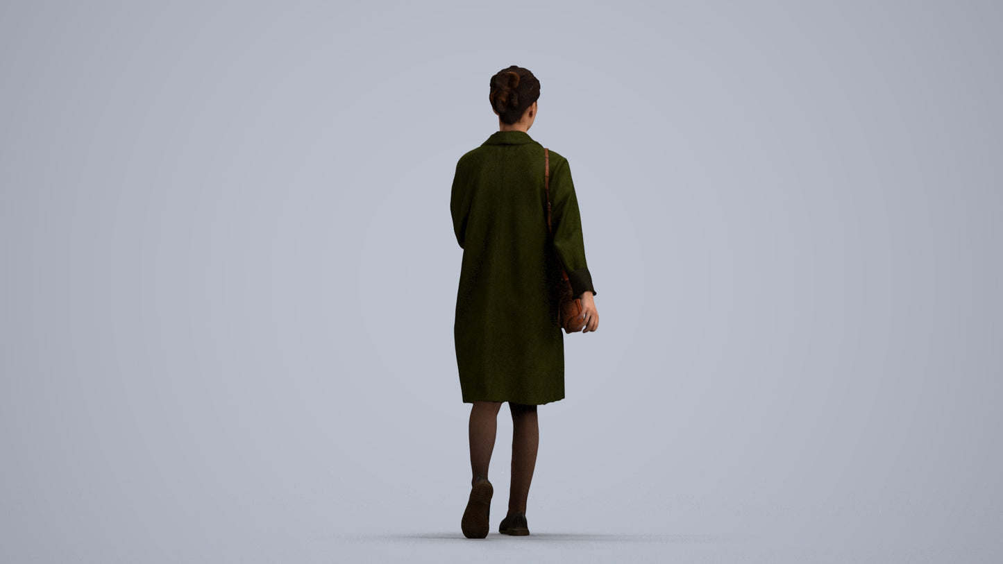 realistic 3D woman casual walking, scanned archviz people for Blender and 3ds Max, front view render