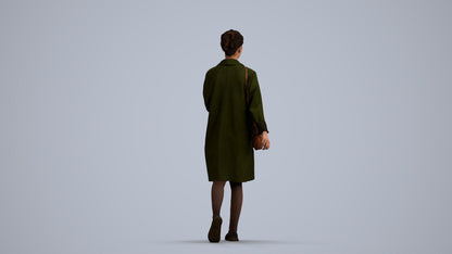 realistic 3D woman casual walking, scanned archviz people for Blender and 3ds Max, front view render