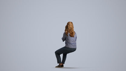 3D people model woman casual sitting, scanned human for 3ds Max rendering, front view render