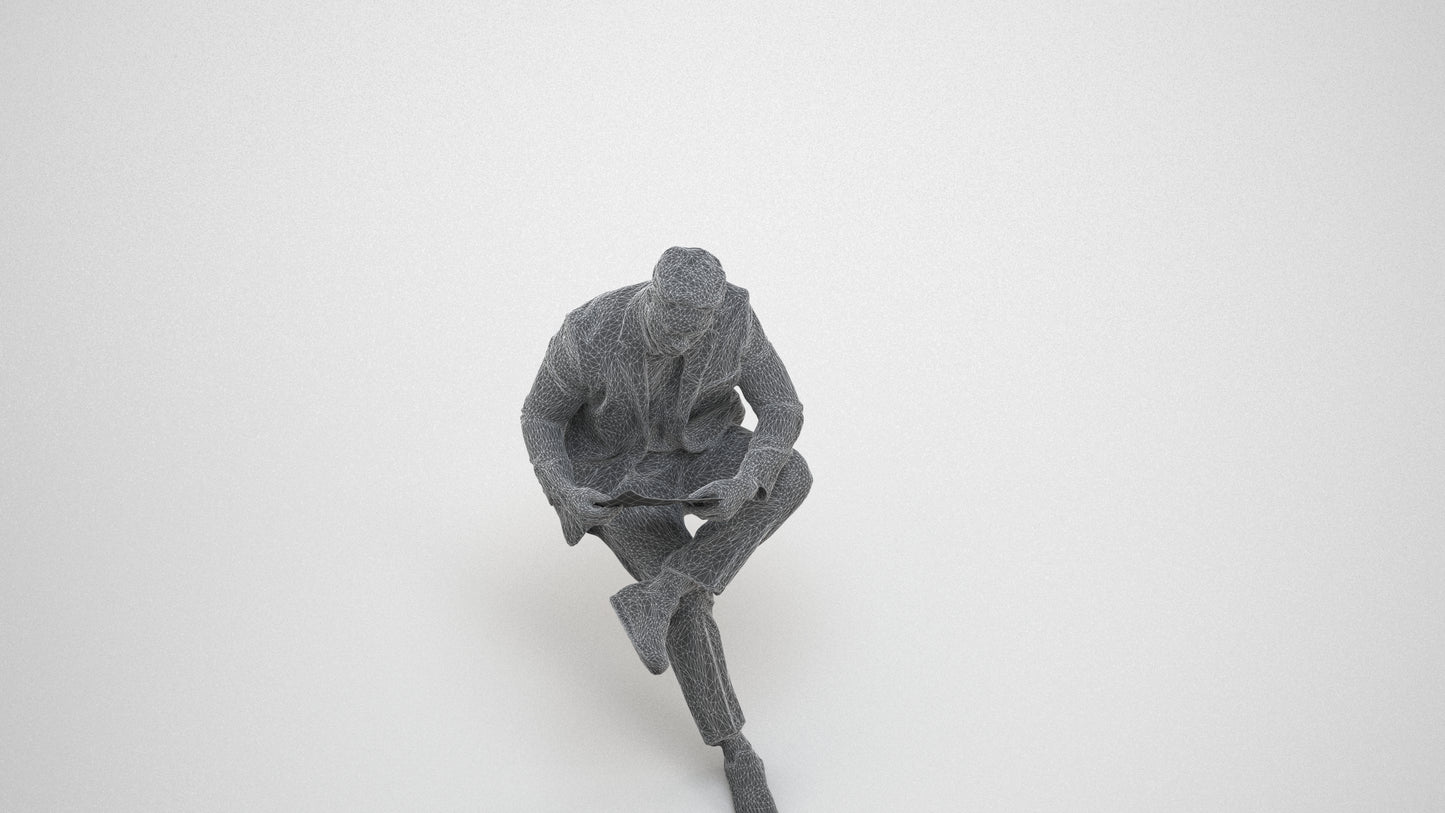 scanned 3D man business, photogrammetry people for Enscape and V-Ray, wireframe three-quarter view