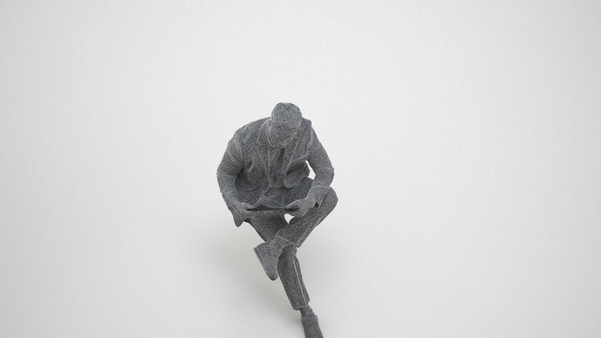 scanned 3D man business, photogrammetry people for Enscape and V-Ray, wireframe three-quarter view