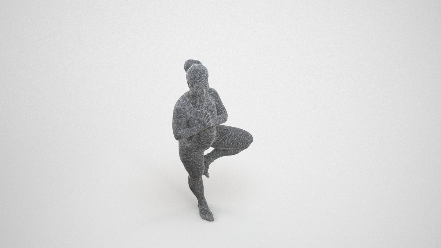 3D scanned woman sport, photorealistic archviz people for Enscape and SketchUp, wireframe three-quarter view