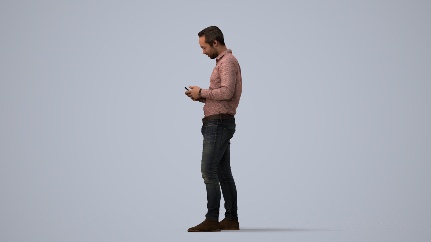 3D people model man casual standing, scanned human for 3ds Max rendering, three-quarter view render