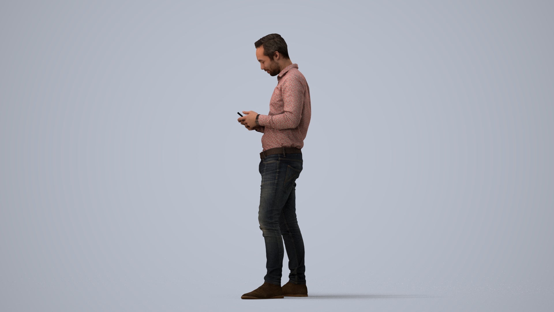 3D people model man casual standing, scanned human for 3ds Max rendering, three-quarter view render