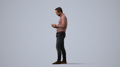 3D people model man casual standing, scanned human for 3ds Max rendering, three-quarter view render