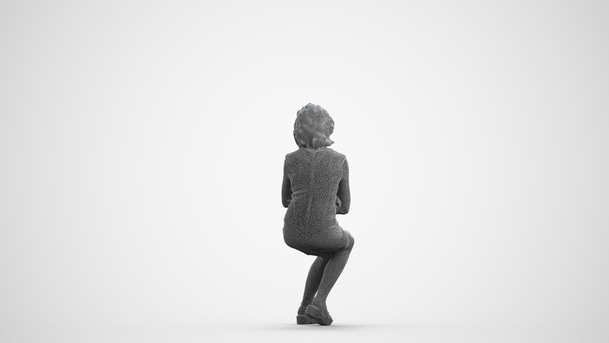 scanned 3D woman business sitting, photogrammetry people for Enscape and V-Ray, wireframe front view
