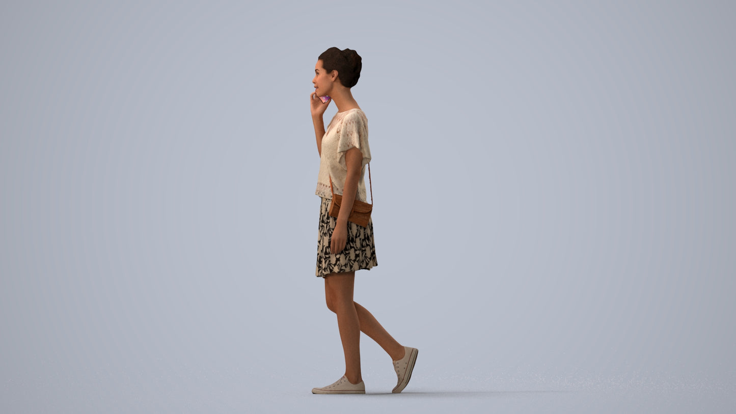 3D people model woman casual walking, scanned human for 3ds Max rendering, three-quarter view render