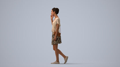 3D people model woman casual walking, scanned human for 3ds Max rendering, three-quarter view render