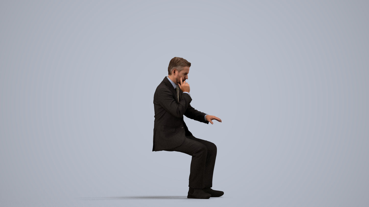 3D people model man business, scanned human for 3ds Max rendering, side view render