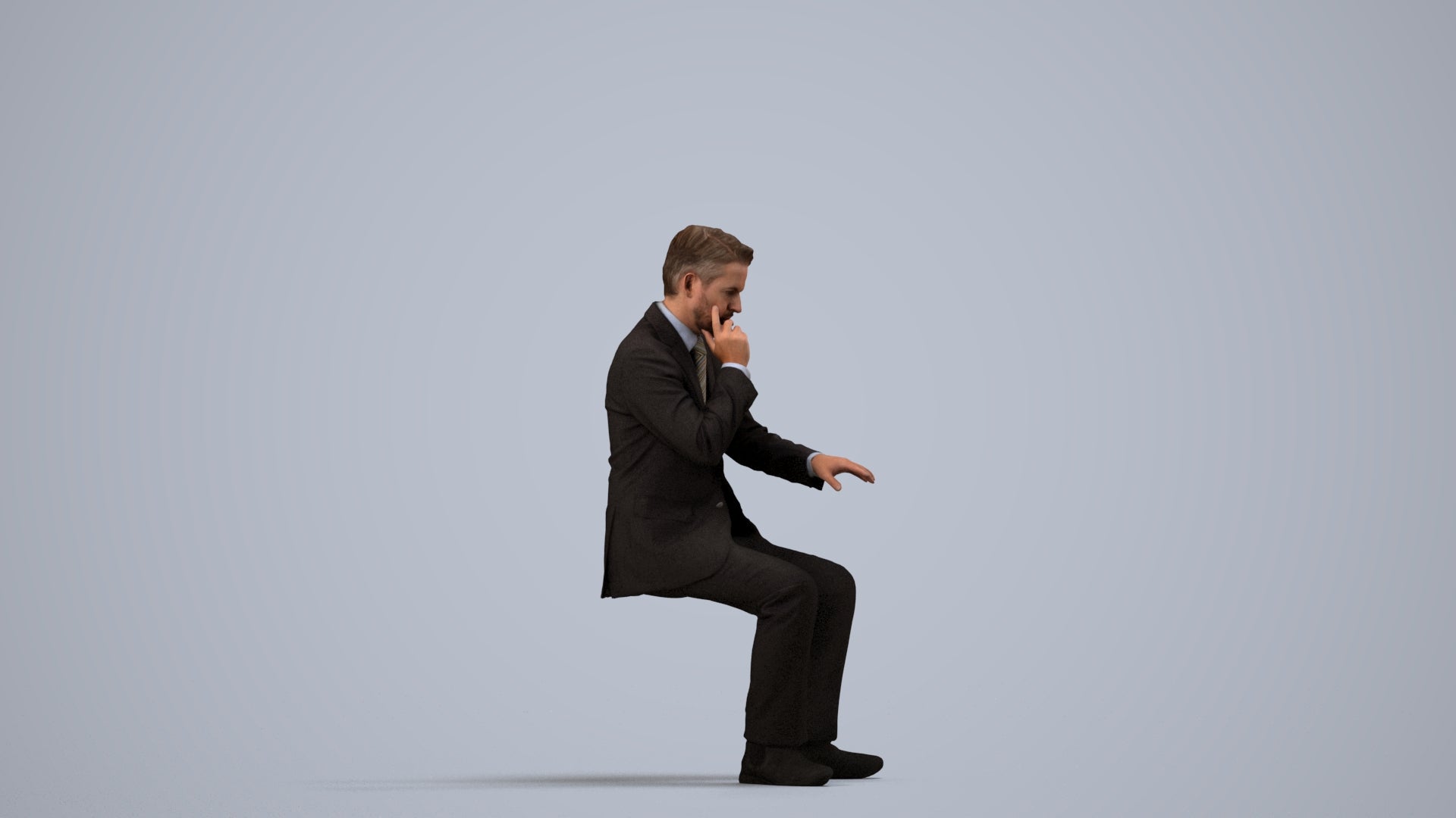 3D people model man business, scanned human for 3ds Max rendering, side view render