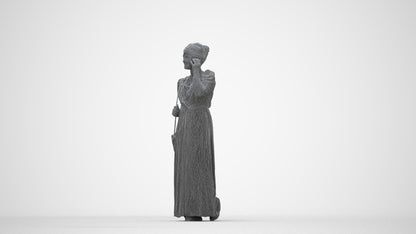 3D scanned woman standing casual, photorealistic archviz people for Enscape and SketchUp, wireframe back view