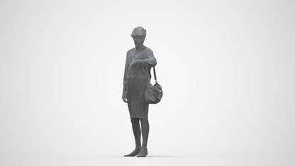 3D scanned senior woman standing business, photorealistic archviz people for Enscape and SketchUp, wireframe back view