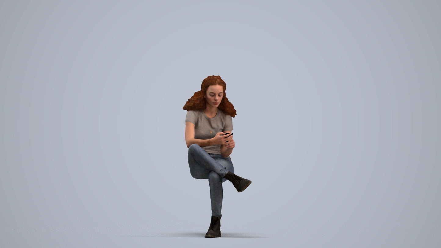 realistic 3D people woman casual sitting, render-ready for V-Ray and Corona, FBX OBJ, standing pose render