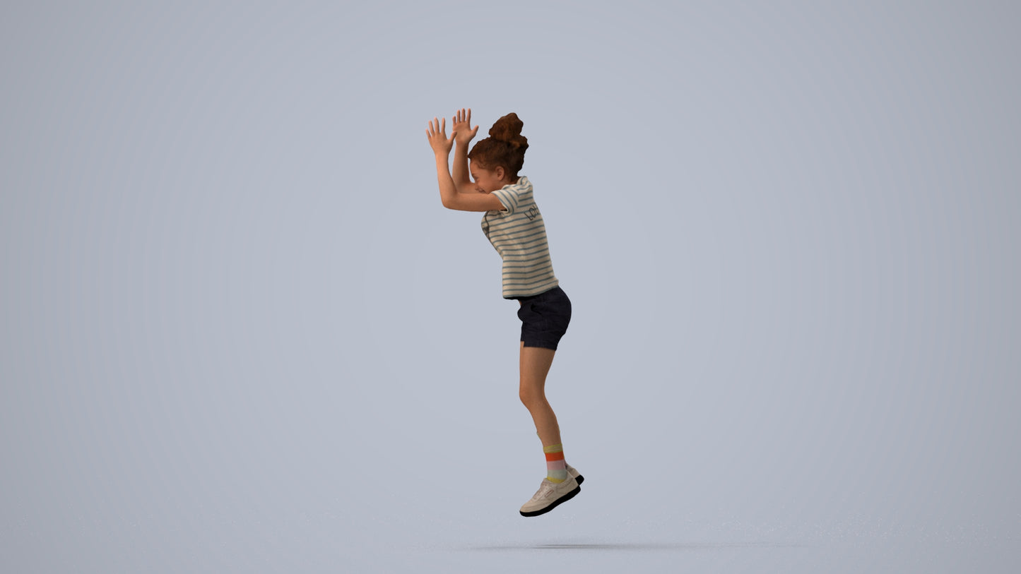 realistic 3D human girl casual kids, archviz people FBX OBJ for Blender, three-quarter view render