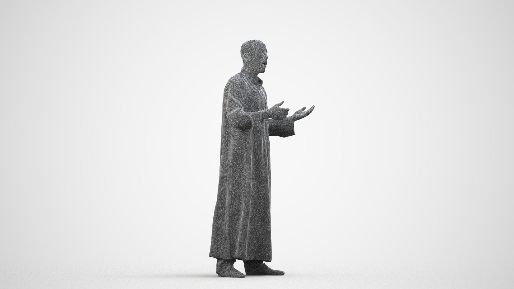 realistic 3D human man standing, archviz people FBX OBJ for Blender, wireframe side view