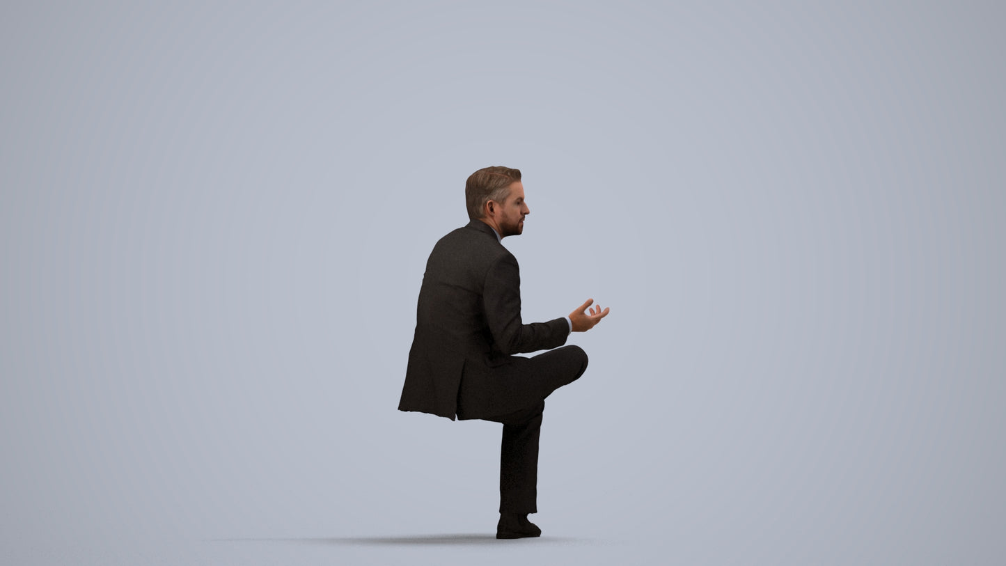 3D people model man business, scanned human for 3ds Max rendering, side view render