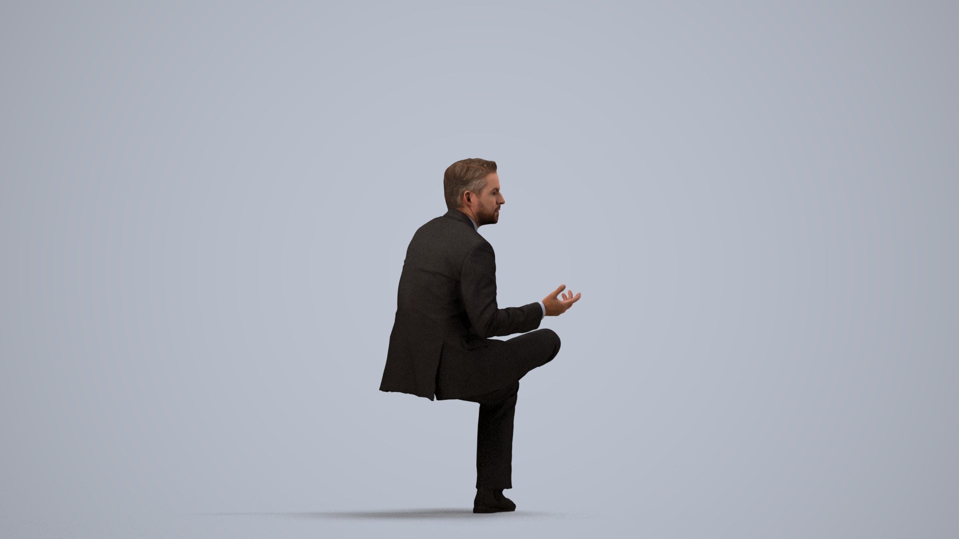 3D people model man business, scanned human for 3ds Max rendering, side view render
