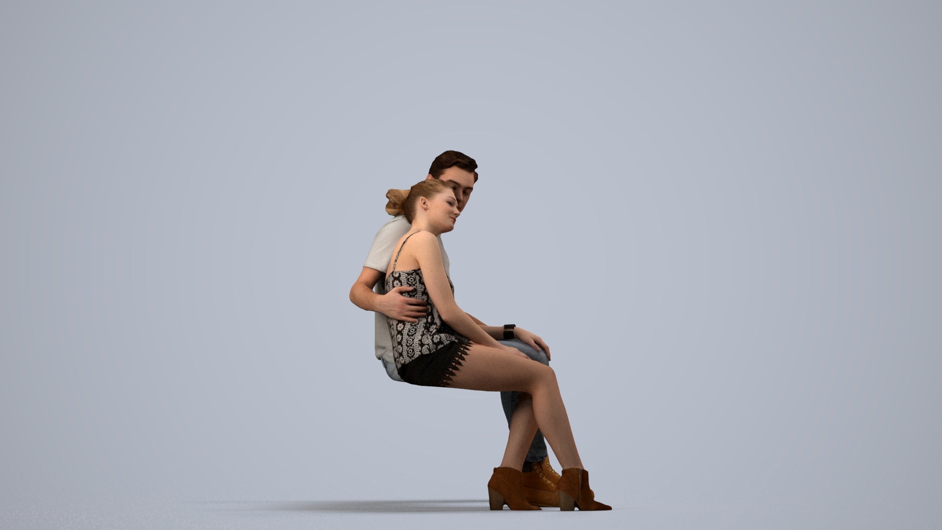 3D scanned man couple casual, photorealistic archviz people for Enscape and SketchUp, side view render