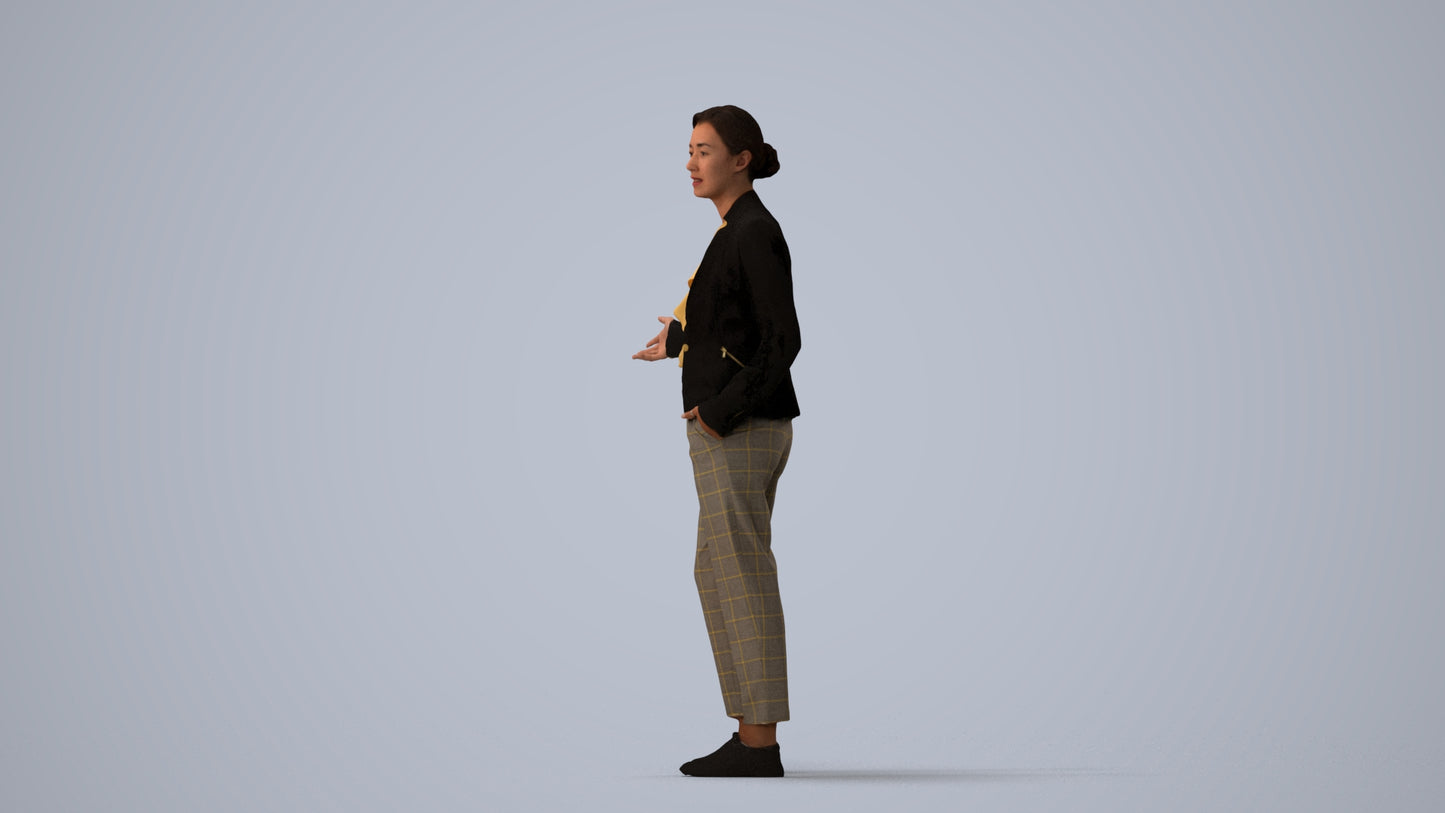 realistic 3D people woman business standing, render-ready for V-Ray and Corona, FBX OBJ, three-quarter view render