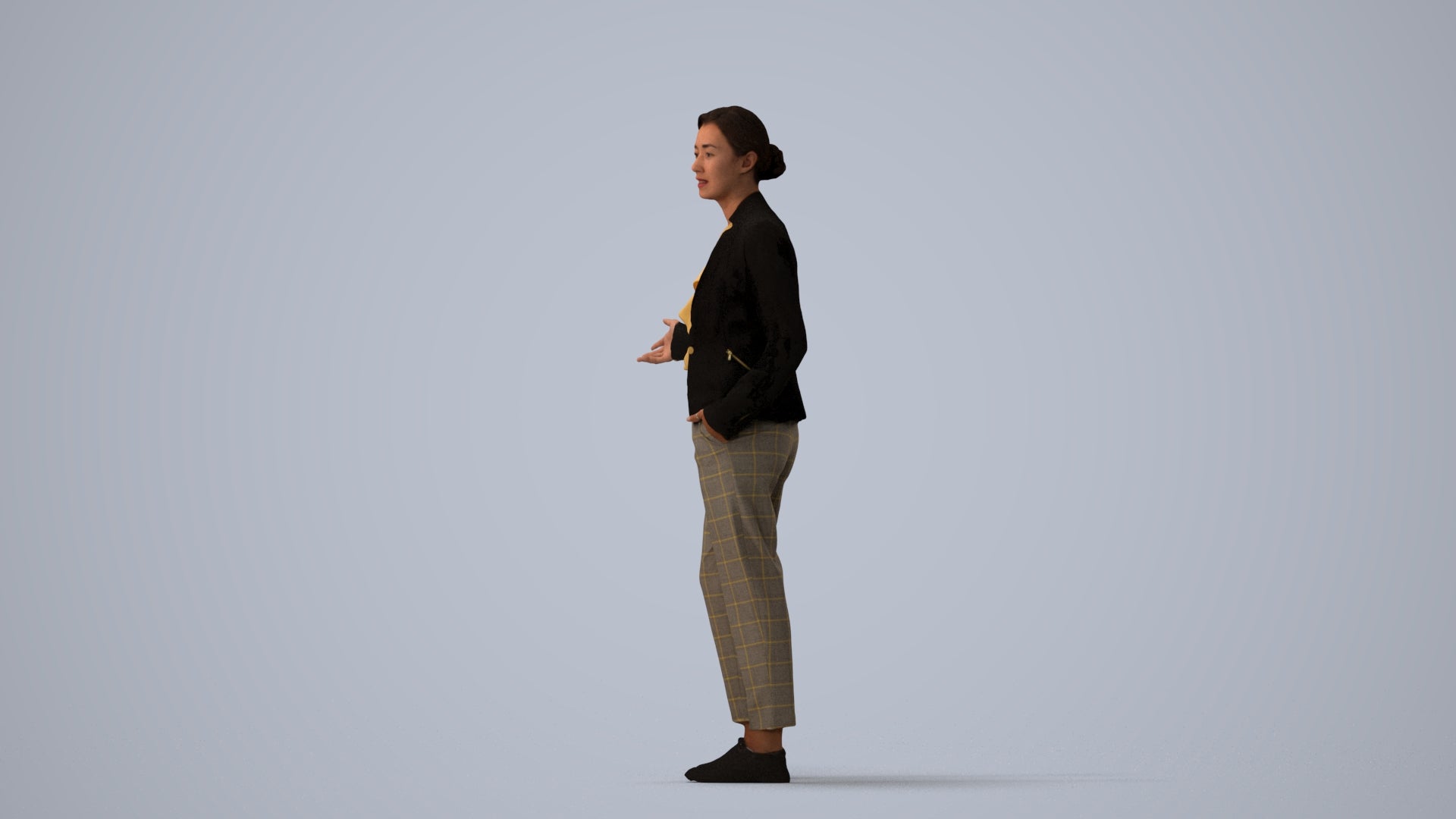 realistic 3D people woman business standing, render-ready for V-Ray and Corona, FBX OBJ, three-quarter view render