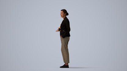 realistic 3D people woman business standing, render-ready for V-Ray and Corona, FBX OBJ, three-quarter view render