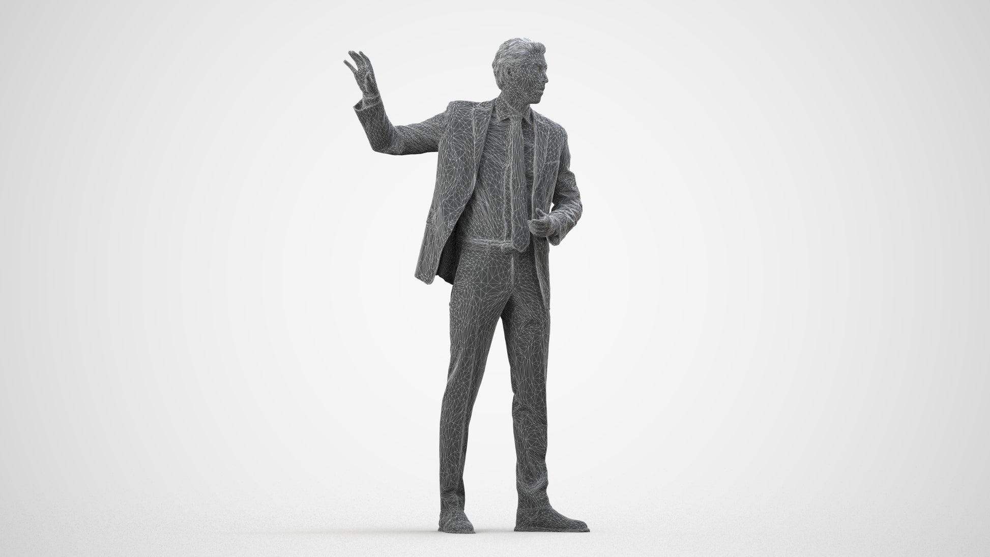 3D scanned man shopping business, photorealistic archviz people for Enscape and SketchUp, wireframe side view