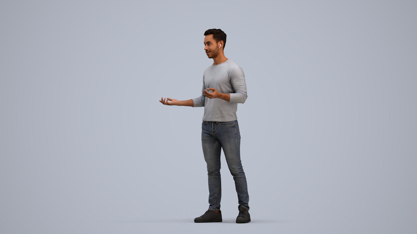 realistic 3D man casual standing, scanned archviz people for Blender and 3ds Max, standing pose render