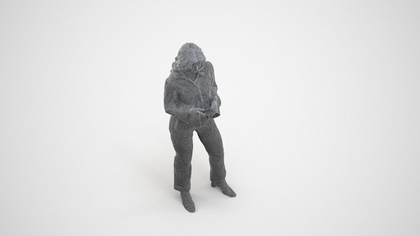 scanned 3D woman business standing, photogrammetry people for Enscape and V-Ray, wireframe three-quarter view