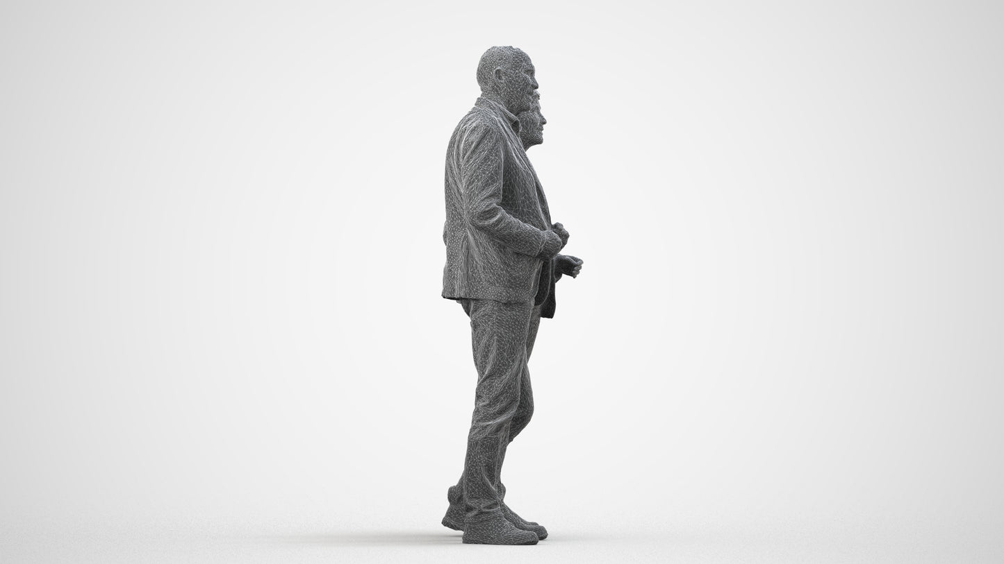 3D people model senior woman business couple, scanned human for 3ds Max rendering, wireframe side view