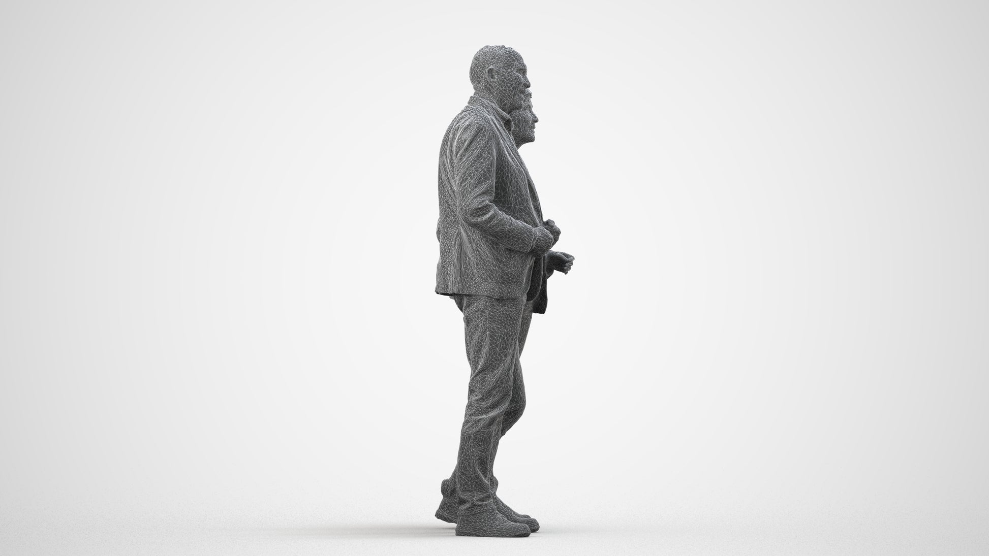 3D people model senior woman business couple, scanned human for 3ds Max rendering, wireframe side view
