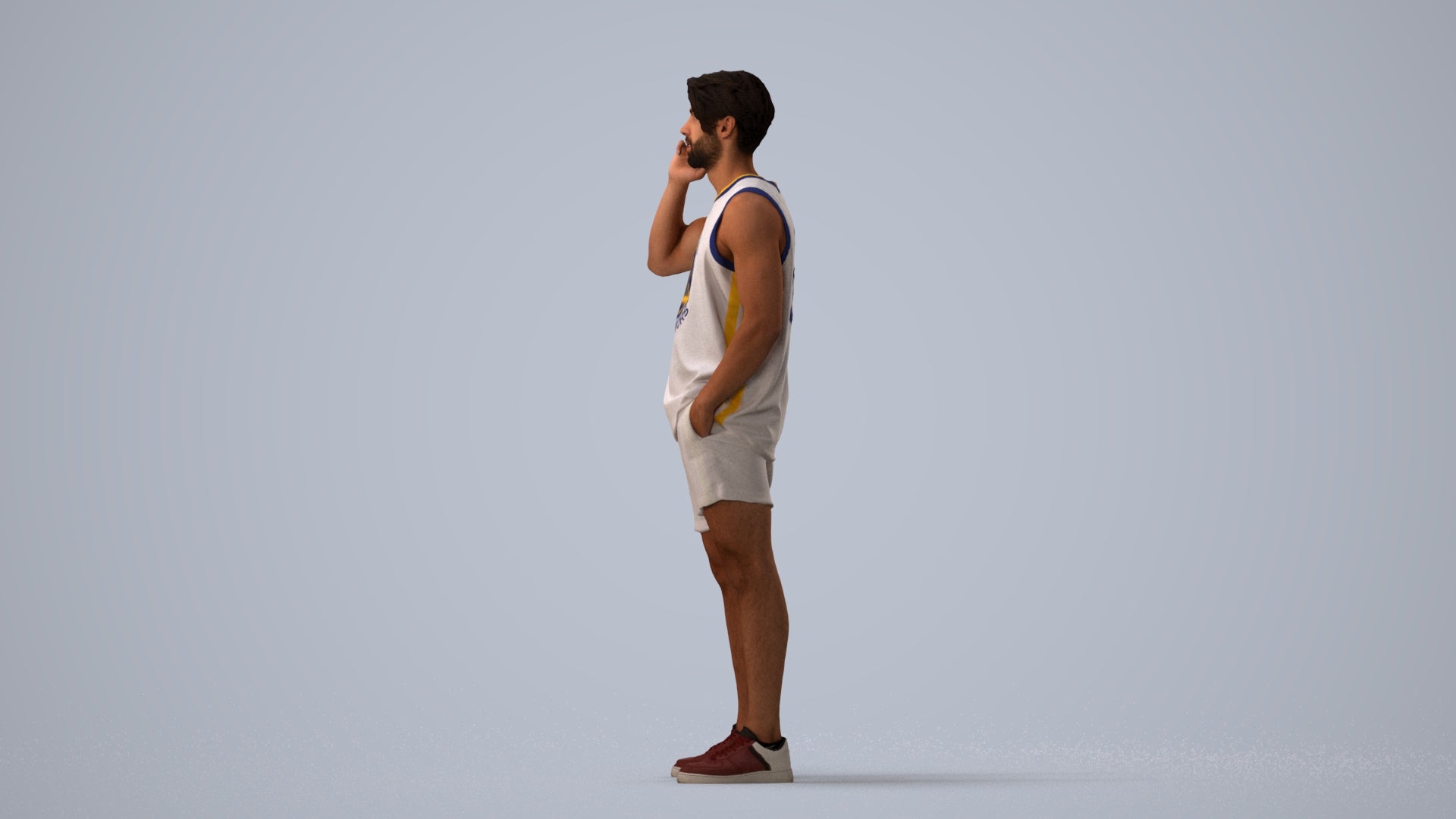photogrammetry 3D man sport standing, realistic human model archviz FBX, three-quarter view render