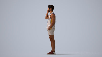 photogrammetry 3D man sport standing, realistic human model archviz FBX, three-quarter view render