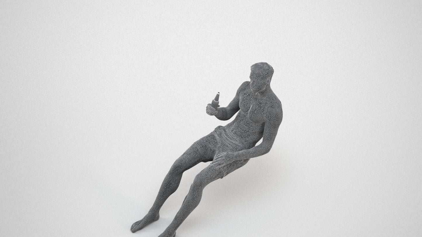 3D scanned man pool, photorealistic archviz people for Enscape and SketchUp, wireframe three-quarter view