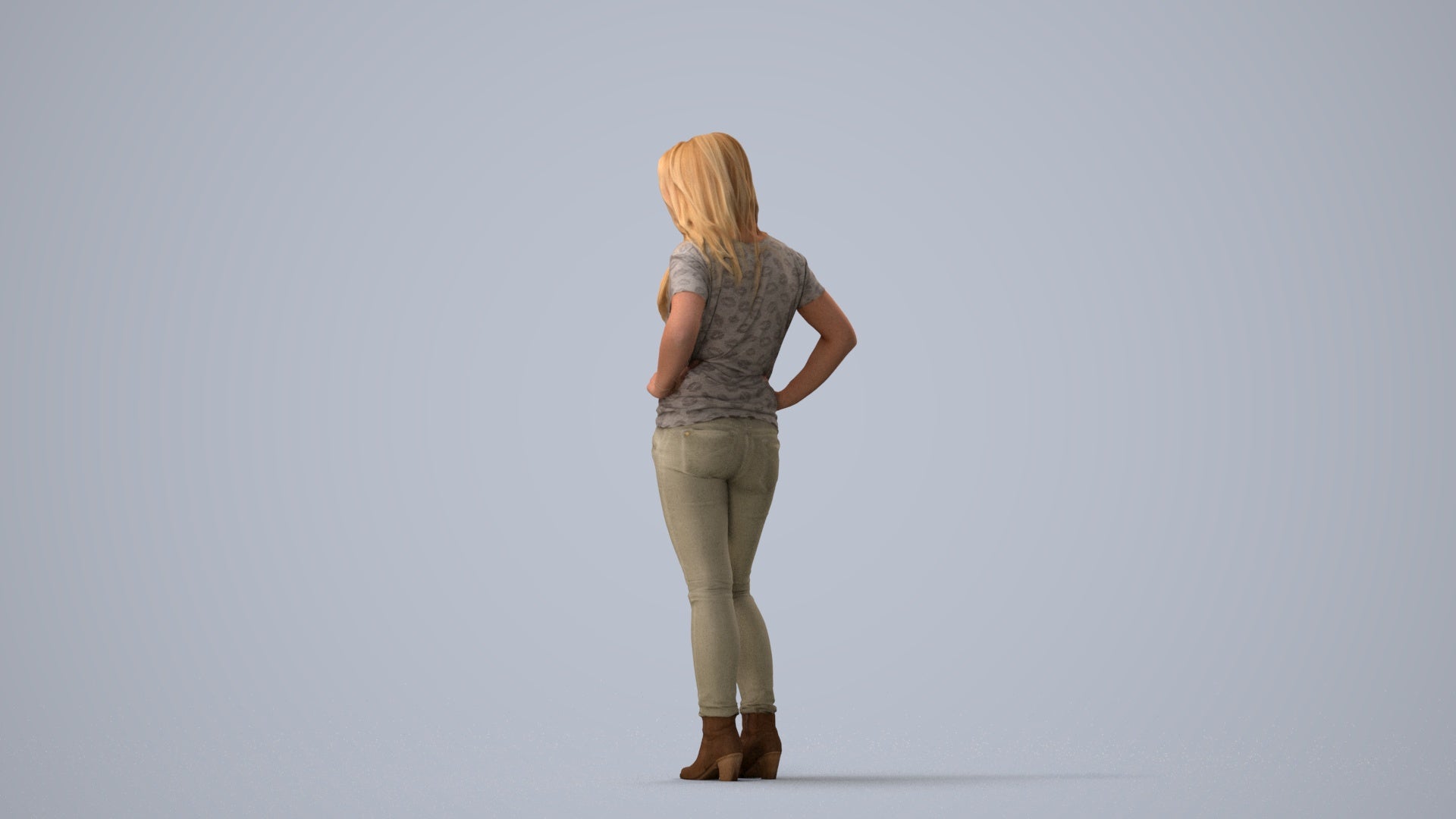 realistic 3D human woman casual standing, archviz people FBX OBJ for Blender, three-quarter view render