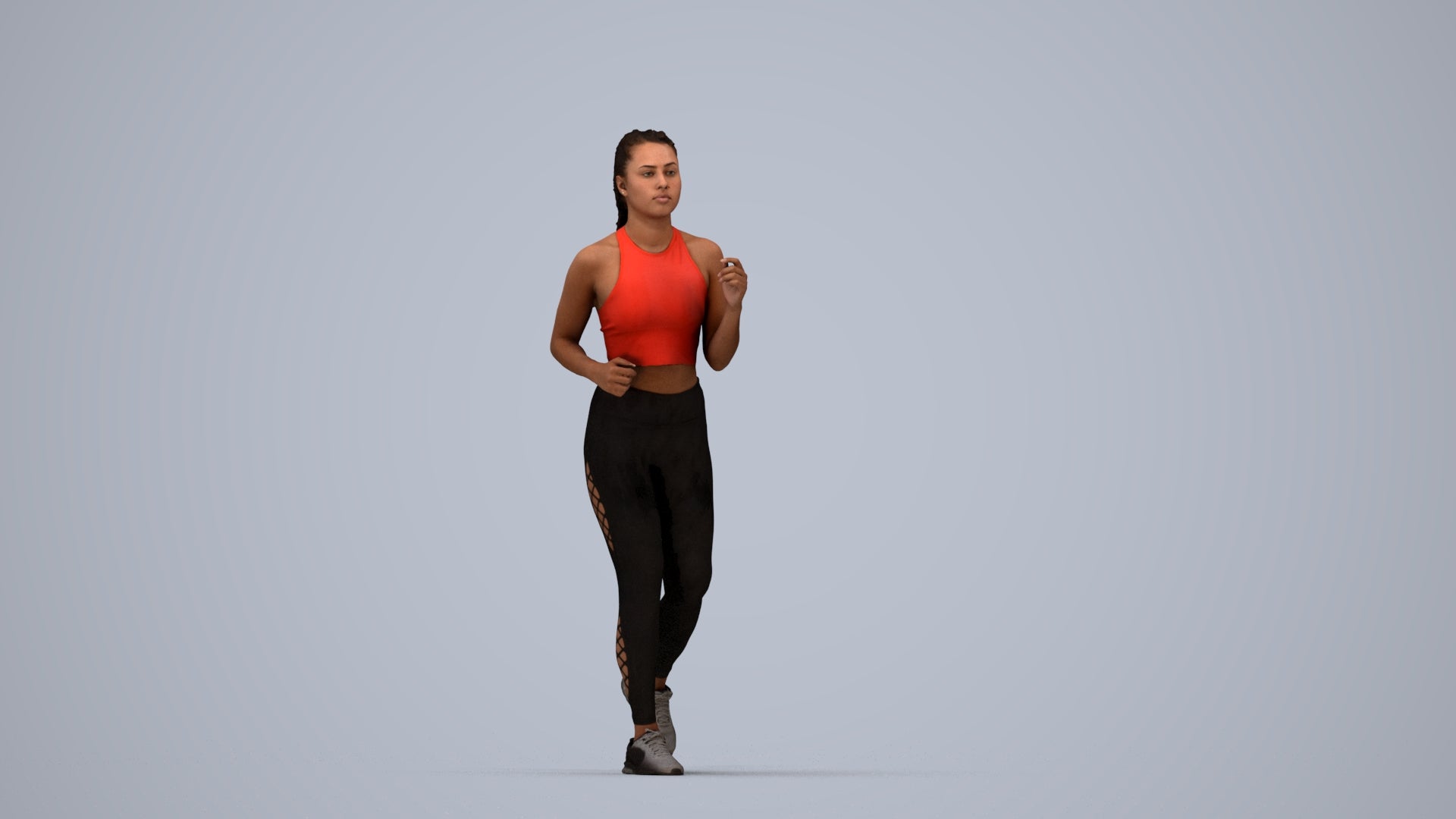 scanned 3D woman sport, photogrammetry people for Enscape and V-Ray, top-down view render