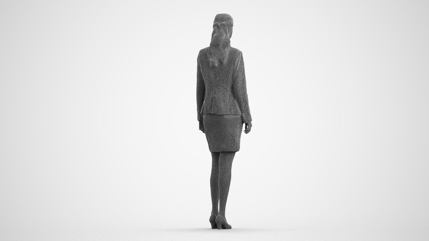 realistic 3D human woman business, archviz people FBX OBJ for Blender, wireframe front view