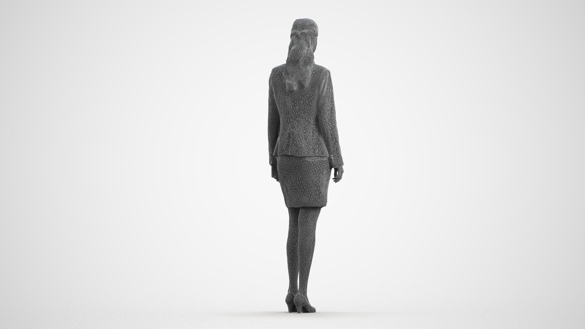 realistic 3D human woman business, archviz people FBX OBJ for Blender, wireframe front view
